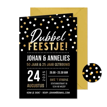 Krijtbord look uitnodiging dubbel feestje met confetti